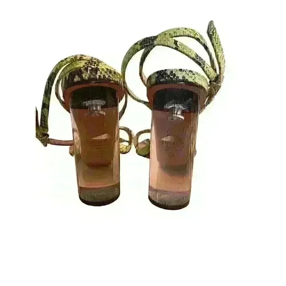 SCHUTZ  Valencia Open Toe Ankle Strap Block Clear Heeled Sandals Neon Lime Sz 8 - Picture 7 of 14